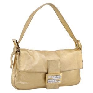 Fendi Mamma Baguette Zucca Jacquard Velvet Gold Leather Shoulder Bag Bag
